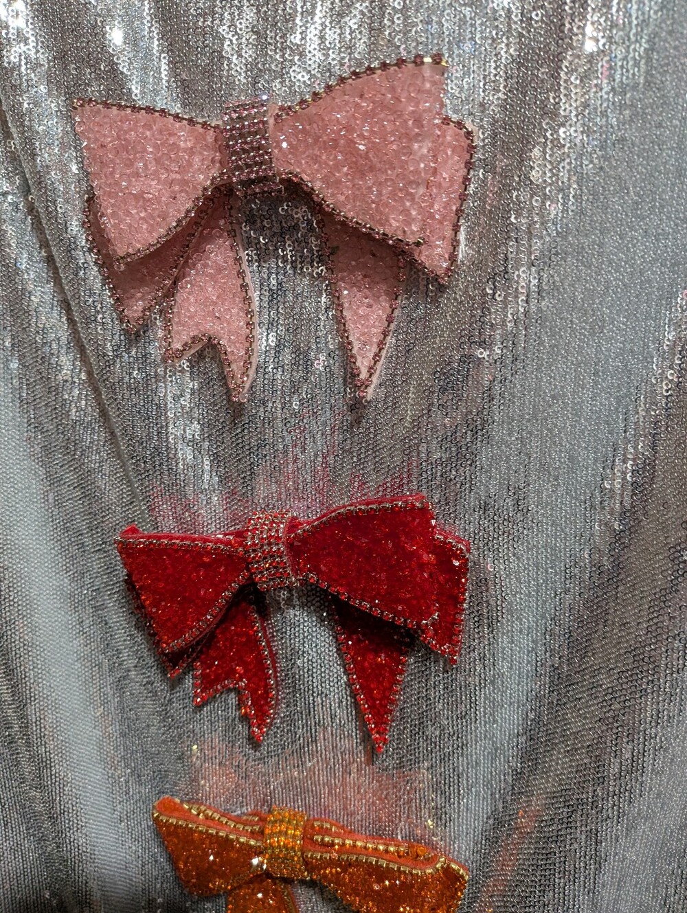 QUEEN OF SPARKLES Silver Sequin Dress with Multi-Colored Bows-Holiday Party Perf - Picture 2 of 3
